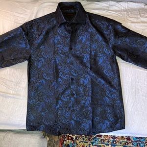 Leonardi Italian Dress Shirt-Blue and Black